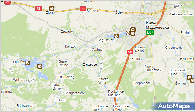 mapa Chrusty gmina Rawa Mazowiecka, Chrusty gmina Rawa Mazowiecka na mapie Targeo
