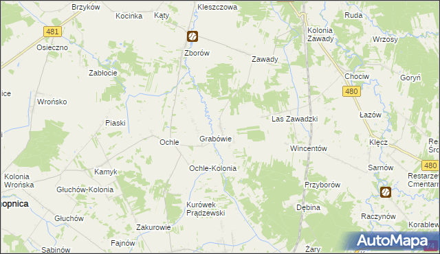 mapa Chrusty gmina Widawa, Chrusty gmina Widawa na mapie Targeo