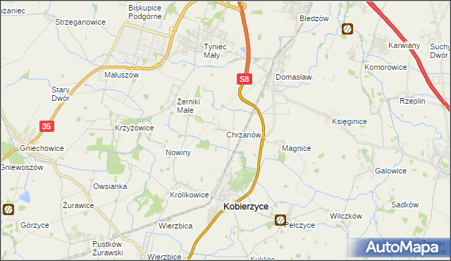 mapa Chrzanów gmina Kobierzyce, Chrzanów gmina Kobierzyce na mapie Targeo