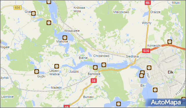 mapa Chrzanowo gmina Ełk, Chrzanowo gmina Ełk na mapie Targeo