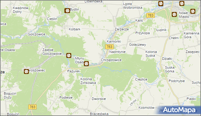 mapa Chrząstowice gmina Wolbrom, Chrząstowice gmina Wolbrom na mapie Targeo