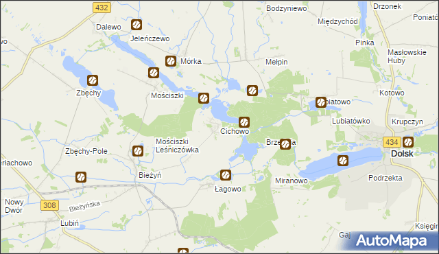 mapa Cichowo gmina Krzywiń, Cichowo gmina Krzywiń na mapie Targeo