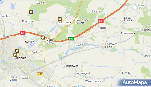 mapa Cieśle gmina Oleśnica, Cieśle gmina Oleśnica na mapie Targeo