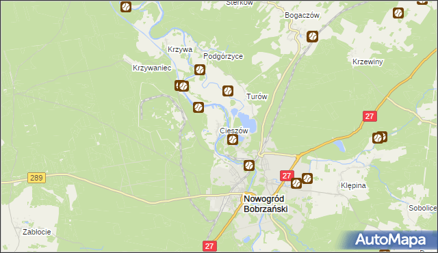 mapa Cieszów gmina Nowogród Bobrzański, Cieszów gmina Nowogród Bobrzański na mapie Targeo