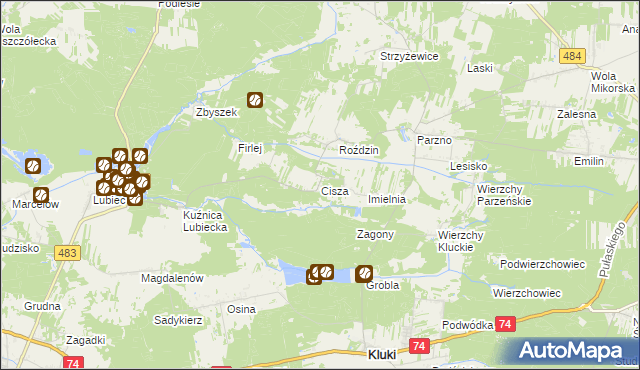 mapa Cisza gmina Kluki, Cisza gmina Kluki na mapie Targeo