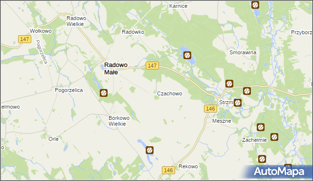 mapa Czachowo gmina Radowo Małe, Czachowo gmina Radowo Małe na mapie Targeo