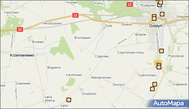 mapa Czajkowo gmina Gostyń, Czajkowo gmina Gostyń na mapie Targeo