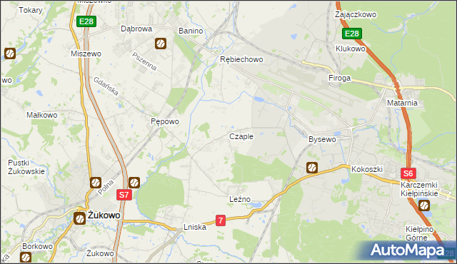 mapa Czaple gmina Żukowo, Czaple gmina Żukowo na mapie Targeo