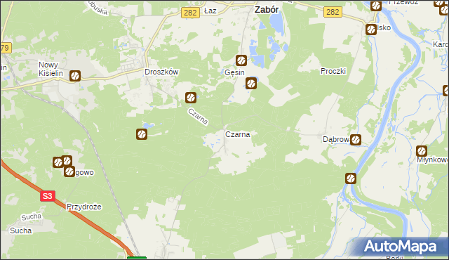 mapa Czarna gmina Zabór, Czarna gmina Zabór na mapie Targeo