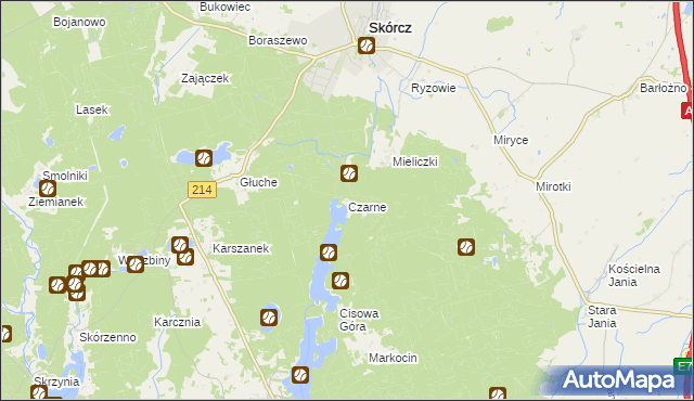 mapa Czarne gmina Skórcz, Czarne gmina Skórcz na mapie Targeo