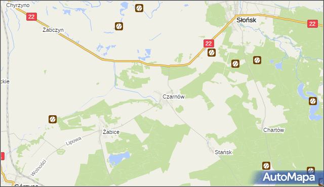 mapa Czarnów gmina Górzyca, Czarnów gmina Górzyca na mapie Targeo