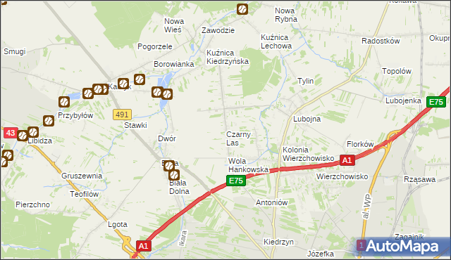 mapa Czarny Las gmina Mykanów, Czarny Las gmina Mykanów na mapie Targeo