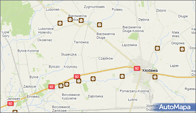 mapa Cząstków gmina Kłodawa, Cząstków gmina Kłodawa na mapie Targeo