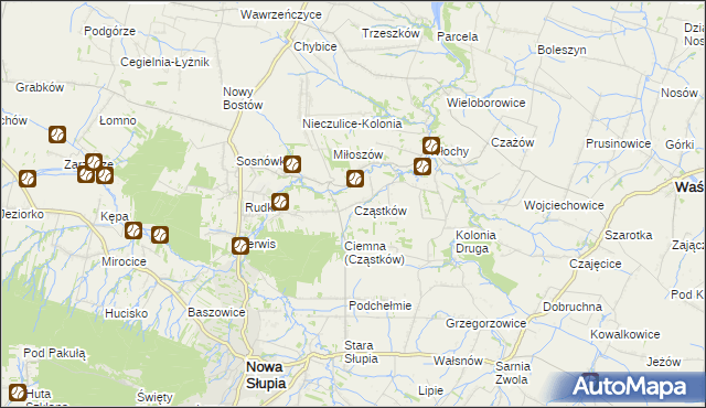 mapa Cząstków gmina Nowa Słupia, Cząstków gmina Nowa Słupia na mapie Targeo