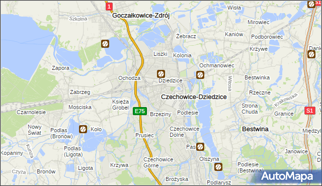 mapa Czechowic-Dziedzic, Czechowice-Dziedzice na mapie Targeo