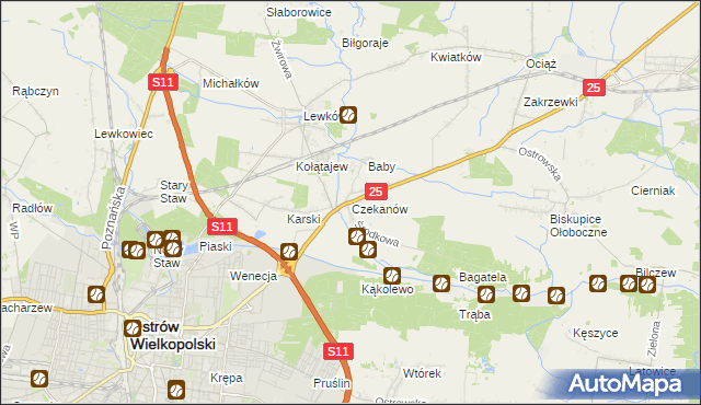 mapa Czekanów gmina Ostrów Wielkopolski, Czekanów gmina Ostrów Wielkopolski na mapie Targeo