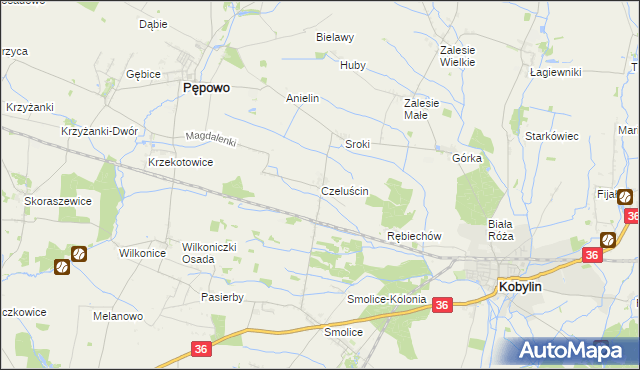 mapa Czeluścin gmina Pępowo, Czeluścin gmina Pępowo na mapie Targeo