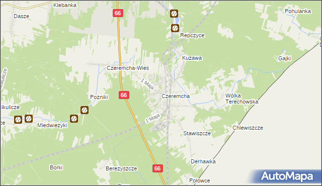 mapa Czeremcha powiat hajnowski, Czeremcha powiat hajnowski na mapie Targeo