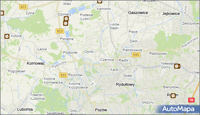 mapa Czernica gmina Gaszowice, Czernica gmina Gaszowice na mapie Targeo