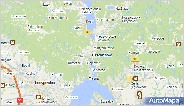 mapa Czernichów powiat żywiecki, Czernichów powiat żywiecki na mapie Targeo