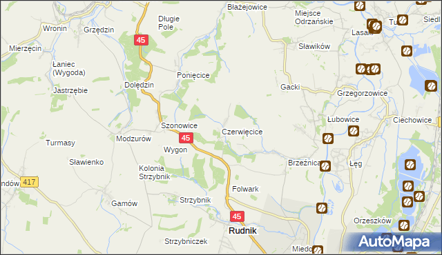 mapa Czerwięcice, Czerwięcice na mapie Targeo