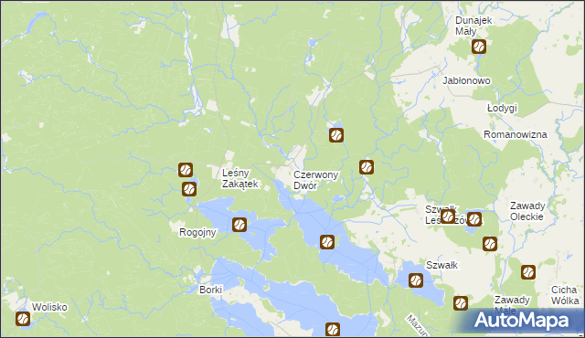 mapa Czerwony Dwór gmina Kowale Oleckie, Czerwony Dwór gmina Kowale Oleckie na mapie Targeo