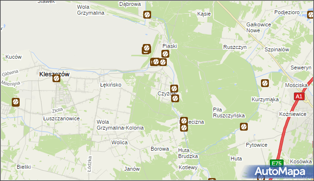 mapa Czyżów gmina Kleszczów, Czyżów gmina Kleszczów na mapie Targeo