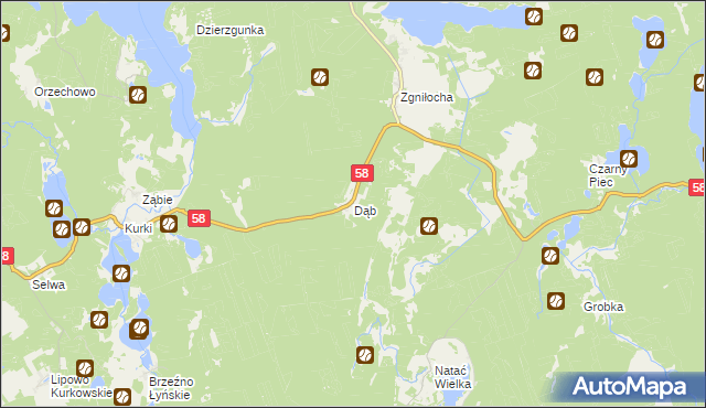 mapa Dąb gmina Olsztynek, Dąb gmina Olsztynek na mapie Targeo