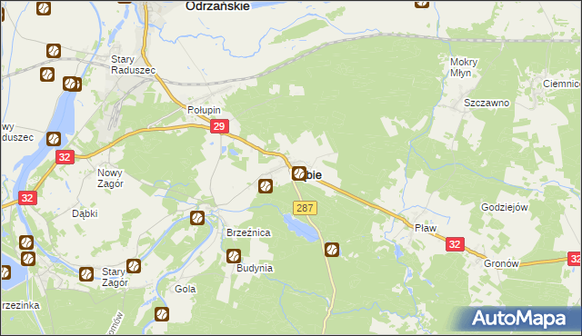 mapa Dąbie powiat krośnieński, Dąbie powiat krośnieński na mapie Targeo