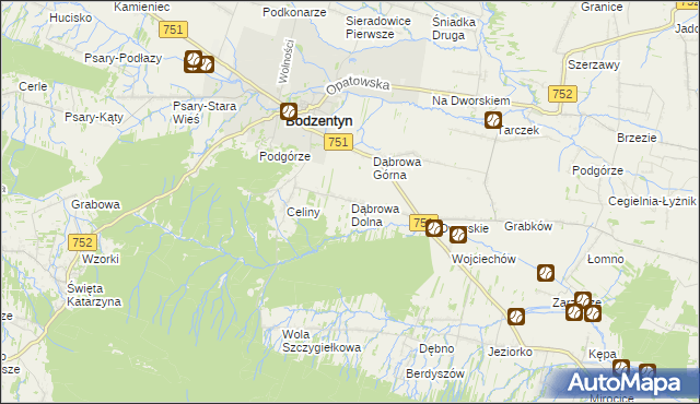 mapa Dąbrowa Dolna gmina Bodzentyn, Dąbrowa Dolna gmina Bodzentyn na mapie Targeo