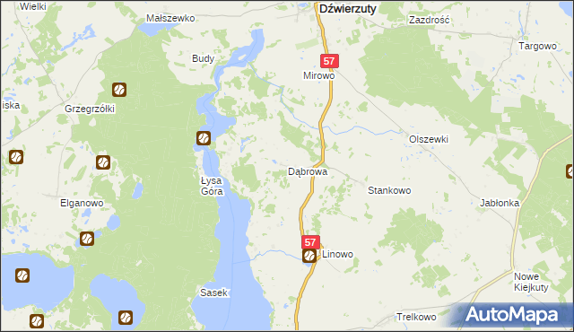 mapa Dąbrowa gmina Dźwierzuty, Dąbrowa gmina Dźwierzuty na mapie Targeo