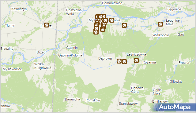 mapa Dąbrowa gmina Odrzywół, Dąbrowa gmina Odrzywół na mapie Targeo