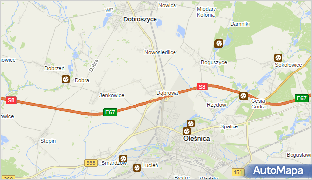 mapa Dąbrowa gmina Oleśnica, Dąbrowa gmina Oleśnica na mapie Targeo