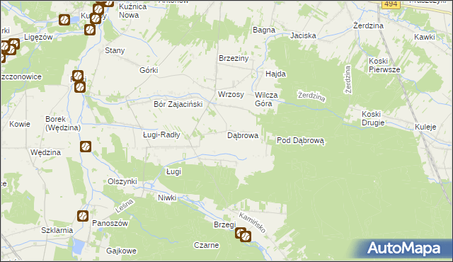 mapa Dąbrowa gmina Przystajń, Dąbrowa gmina Przystajń na mapie Targeo