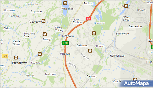 mapa Dąbrowa gmina Żukowo, Dąbrowa gmina Żukowo na mapie Targeo