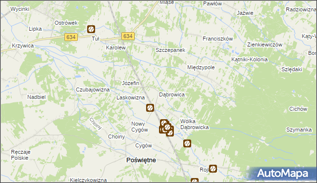 mapa Dąbrowica gmina Poświętne, Dąbrowica gmina Poświętne na mapie Targeo