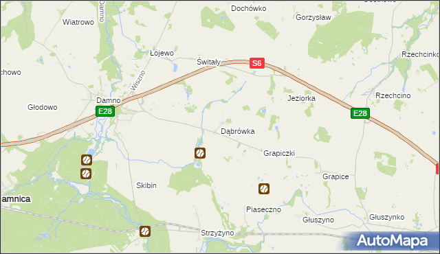 mapa Dąbrówka gmina Damnica, Dąbrówka gmina Damnica na mapie Targeo