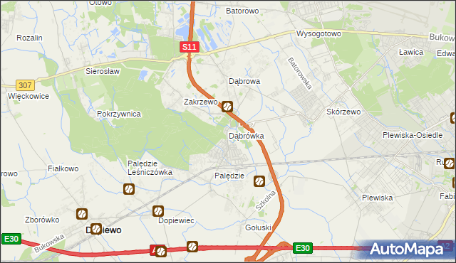 mapa Dąbrówka gmina Dopiewo, Dąbrówka gmina Dopiewo na mapie Targeo