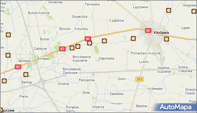 mapa Dąbrówka gmina Kłodawa, Dąbrówka gmina Kłodawa na mapie Targeo