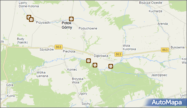 mapa Dąbrówka gmina Potok Górny, Dąbrówka gmina Potok Górny na mapie Targeo