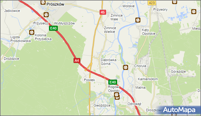 mapa Dąbrówka Górna gmina Krapkowice, Dąbrówka Górna gmina Krapkowice na mapie Targeo