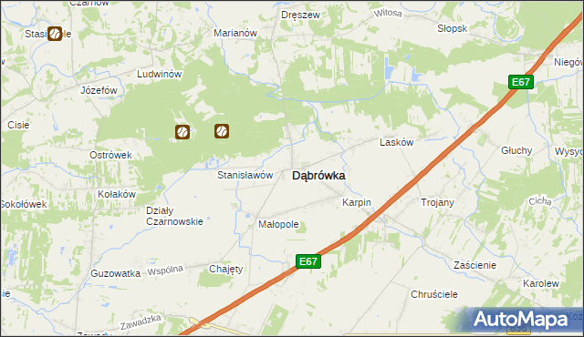 mapa Dąbrówka powiat wołomiński, Dąbrówka powiat wołomiński na mapie Targeo