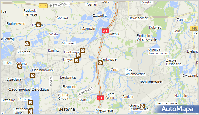 mapa Dankowice gmina Wilamowice, Dankowice gmina Wilamowice na mapie Targeo