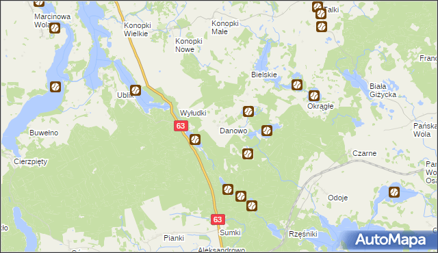 mapa Danowo gmina Miłki, Danowo gmina Miłki na mapie Targeo