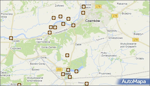 mapa Dębe gmina Lubasz, Dębe gmina Lubasz na mapie Targeo