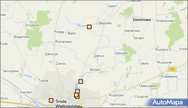 mapa Dębicz gmina Środa Wielkopolska, Dębicz gmina Środa Wielkopolska na mapie Targeo