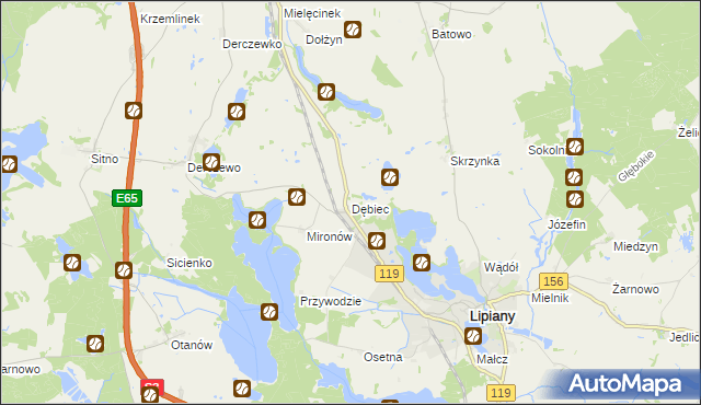 mapa Dębiec gmina Lipiany, Dębiec gmina Lipiany na mapie Targeo