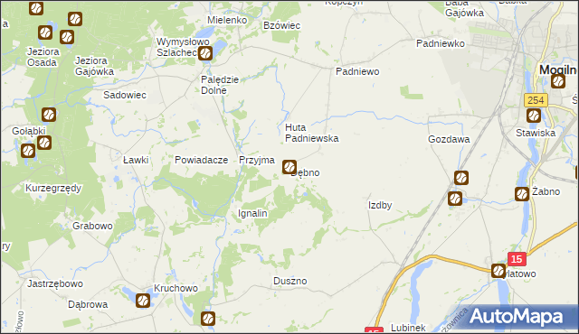 mapa Dębno gmina Mogilno, Dębno gmina Mogilno na mapie Targeo