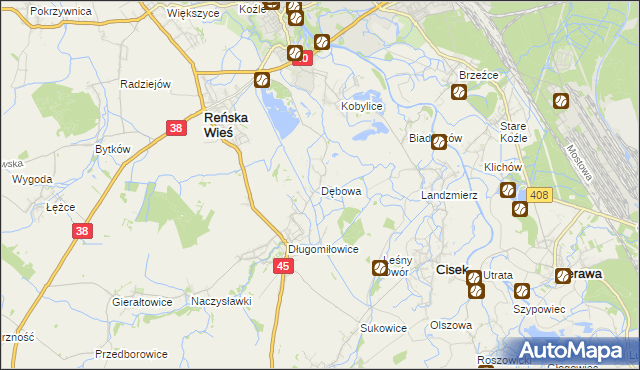 mapa Dębowa gmina Reńska Wieś, Dębowa gmina Reńska Wieś na mapie Targeo