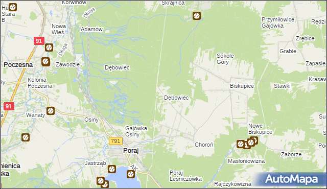 mapa Dębowiec gmina Poraj, Dębowiec gmina Poraj na mapie Targeo